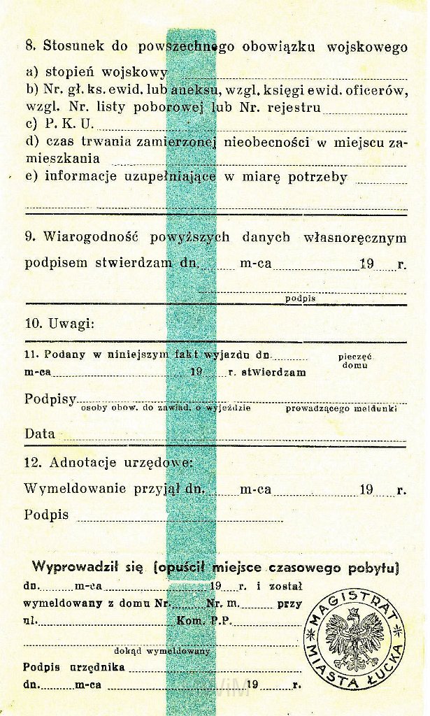 KKE 5924-2a.jpg - Dok. Rewers Karty Zameldowania oraz karta Wymeldowania, Łuck/Warszawa, 1929 r.